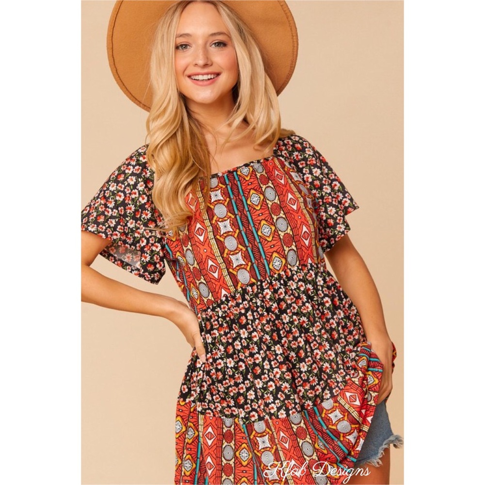 ❤️LAST 2! Boho Flutter Sleeve Babydoll Peplum Top! - Picture 6 of 9
